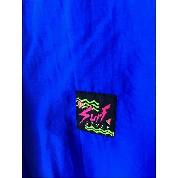 Surfer style windbreaker 1/4 zip blue one size Bright Blue 100 nylon Vintage 80' - Picture 2 of 8